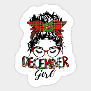 Messy Bun December Girl Christmas Lights Birthday Sticker